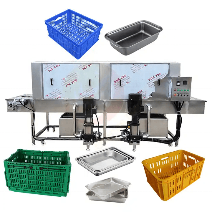 Industrial Diary Fish Meat Basket Washer / Bread Crate Washing Machine
